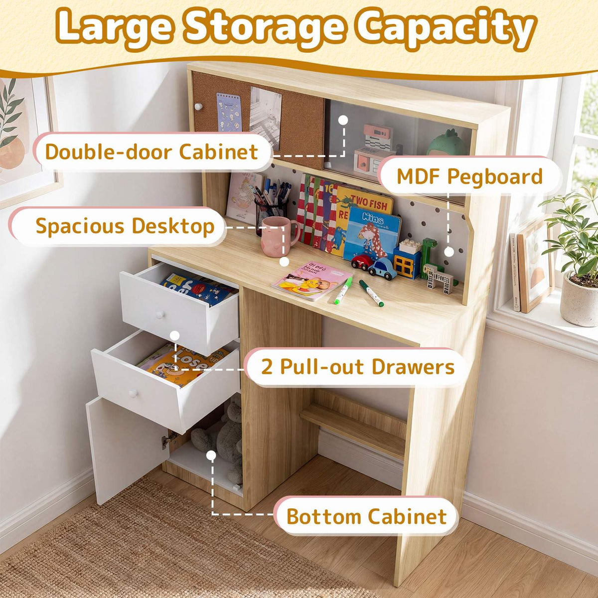 Kids Desk and Chair Set, Wooden Study Desk