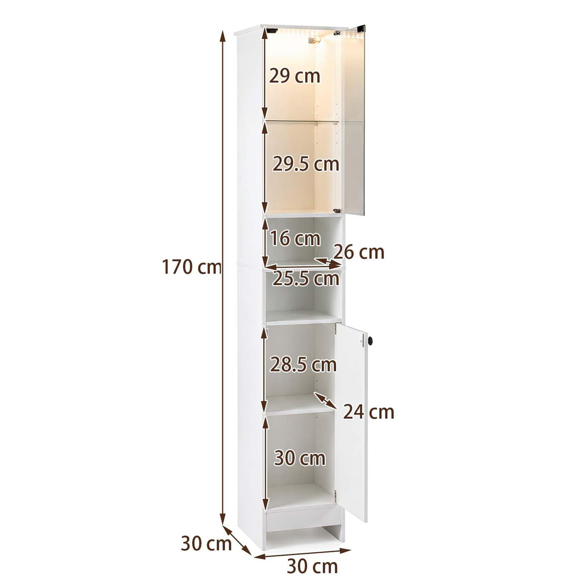 Tall Bathroom Cabinet with Lights & Press-to-Open Door