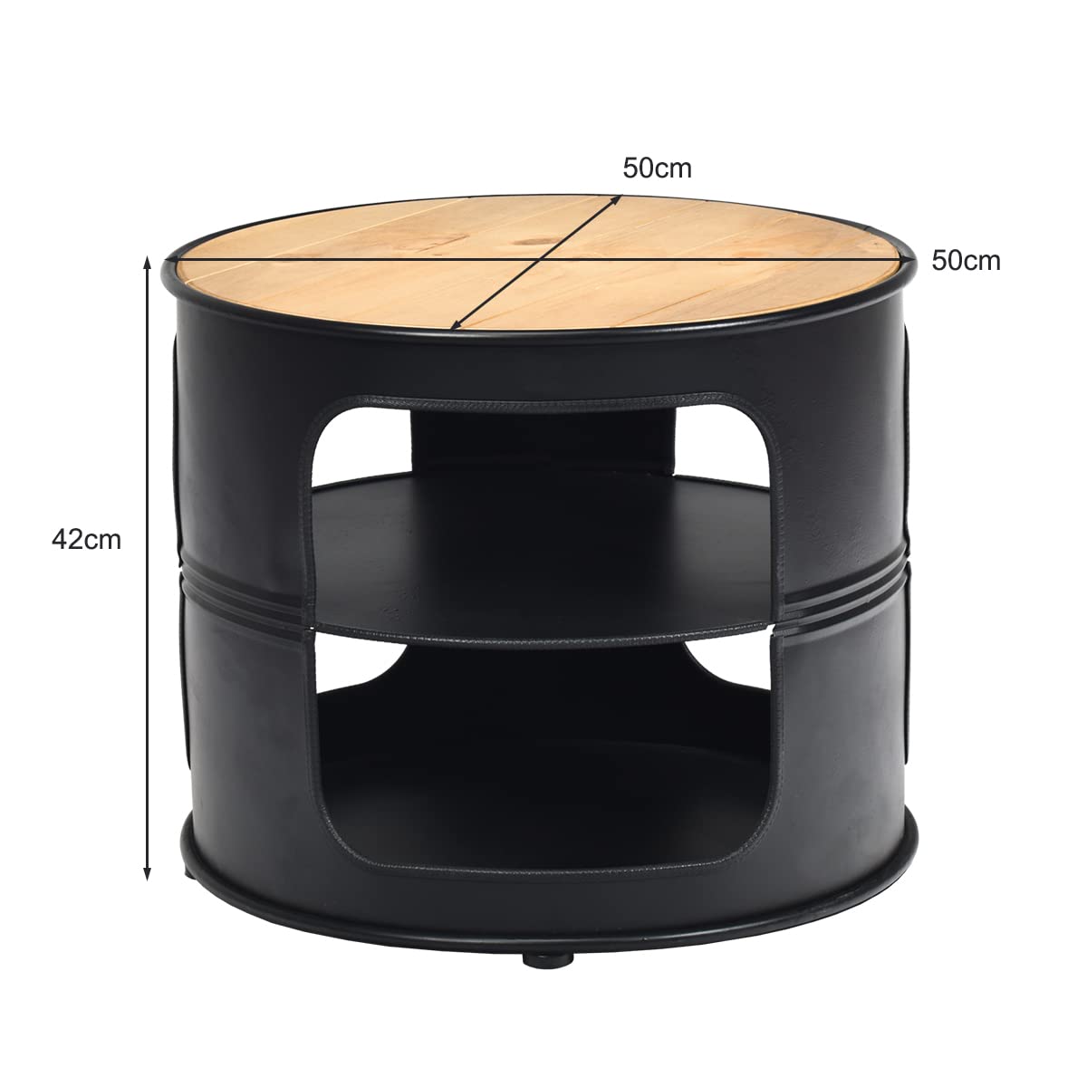 End Side Table, 3-Tier Round Coffee Table with 2 Storage Shelves, Nightstand Unit Desk Bedside Table