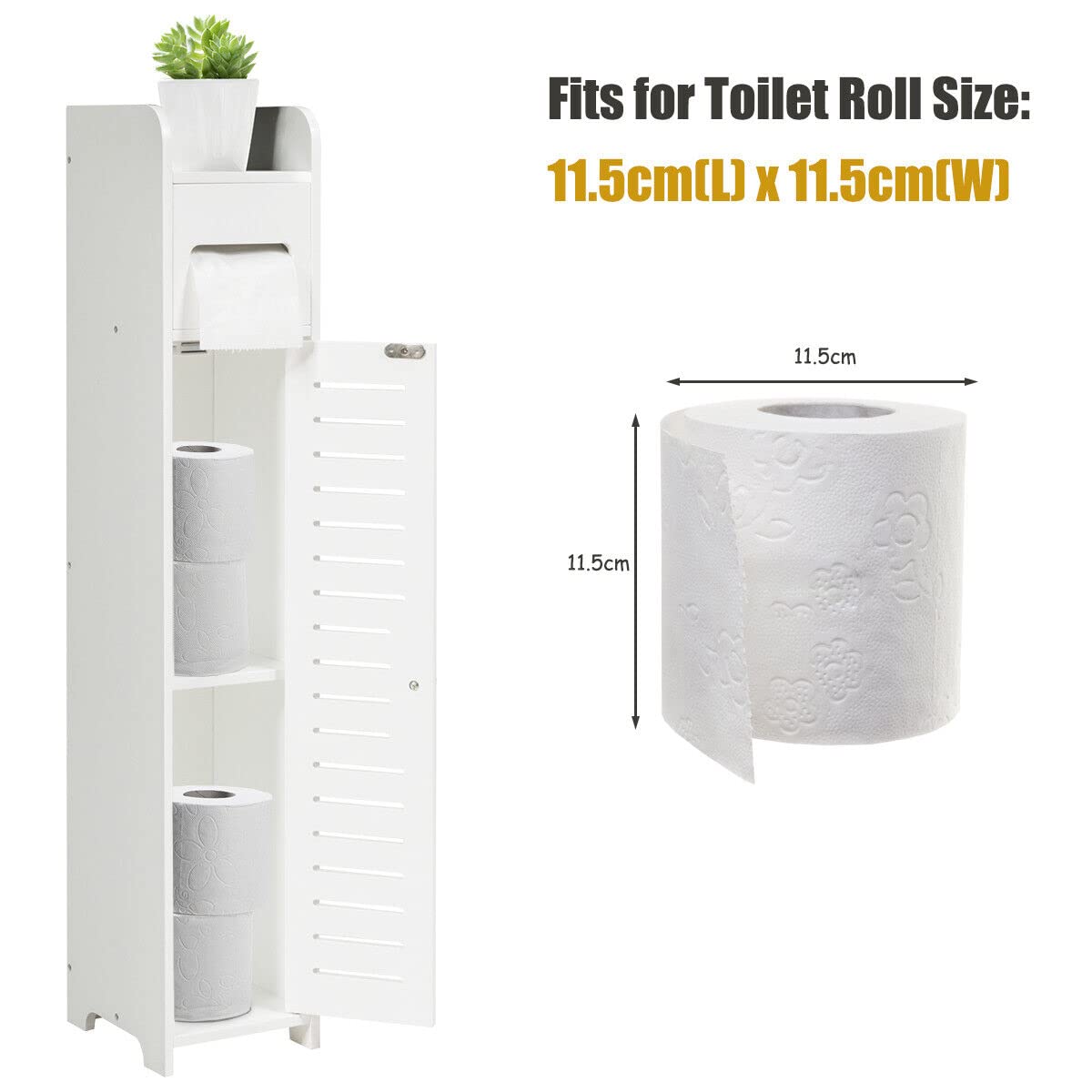 Toilet Cabinet, Made of Wood, Narrow Bathroom Cabinet w/Toilet Paper Holder, Standing Cabinet