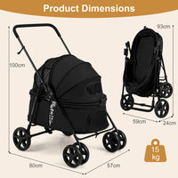 Pet Stroller for Dogs with 360 Swivel Wheels and One Step Brake