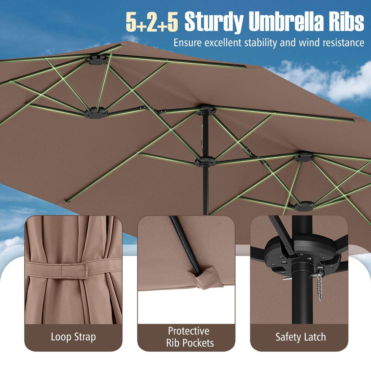 4.7 m Extra-Large Patio Umbrella w/LED Solar Lights