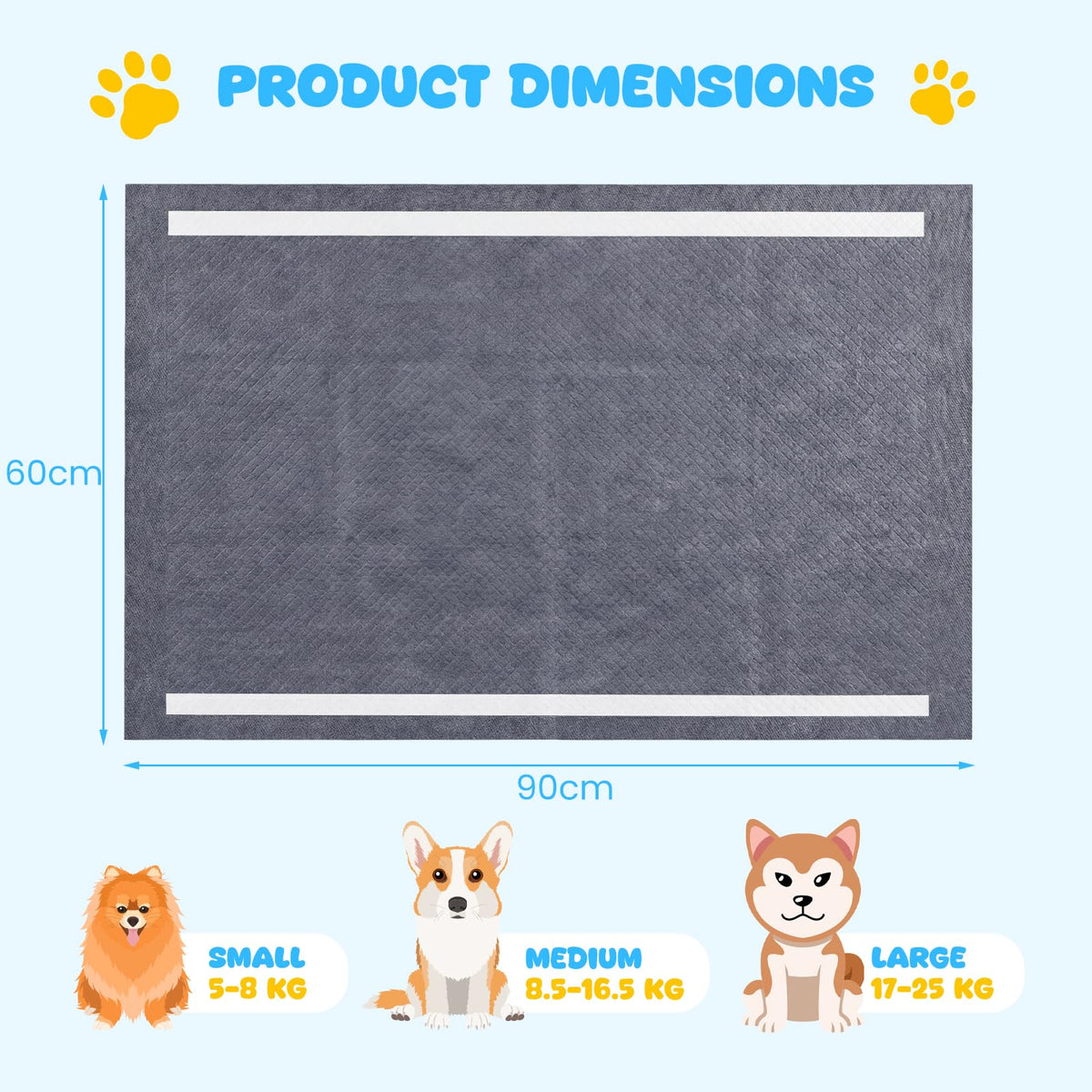 Charcoal Dog Pee Pads, 60 x 60 cm (150 Count) 6-Layer Leak-Proof Pet Potty Training Pads for Dogs