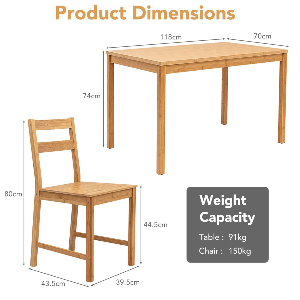 Giantex 5-Piece Dining Set Wooden Kitchen Desk Set w/ 1 Rectangular Table & 4 Chairs Natural