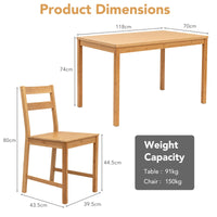 Giantex 5-Piece Dining Set Wooden Kitchen Desk Set w/ 1 Rectangular Table & 4 Chairs Natural