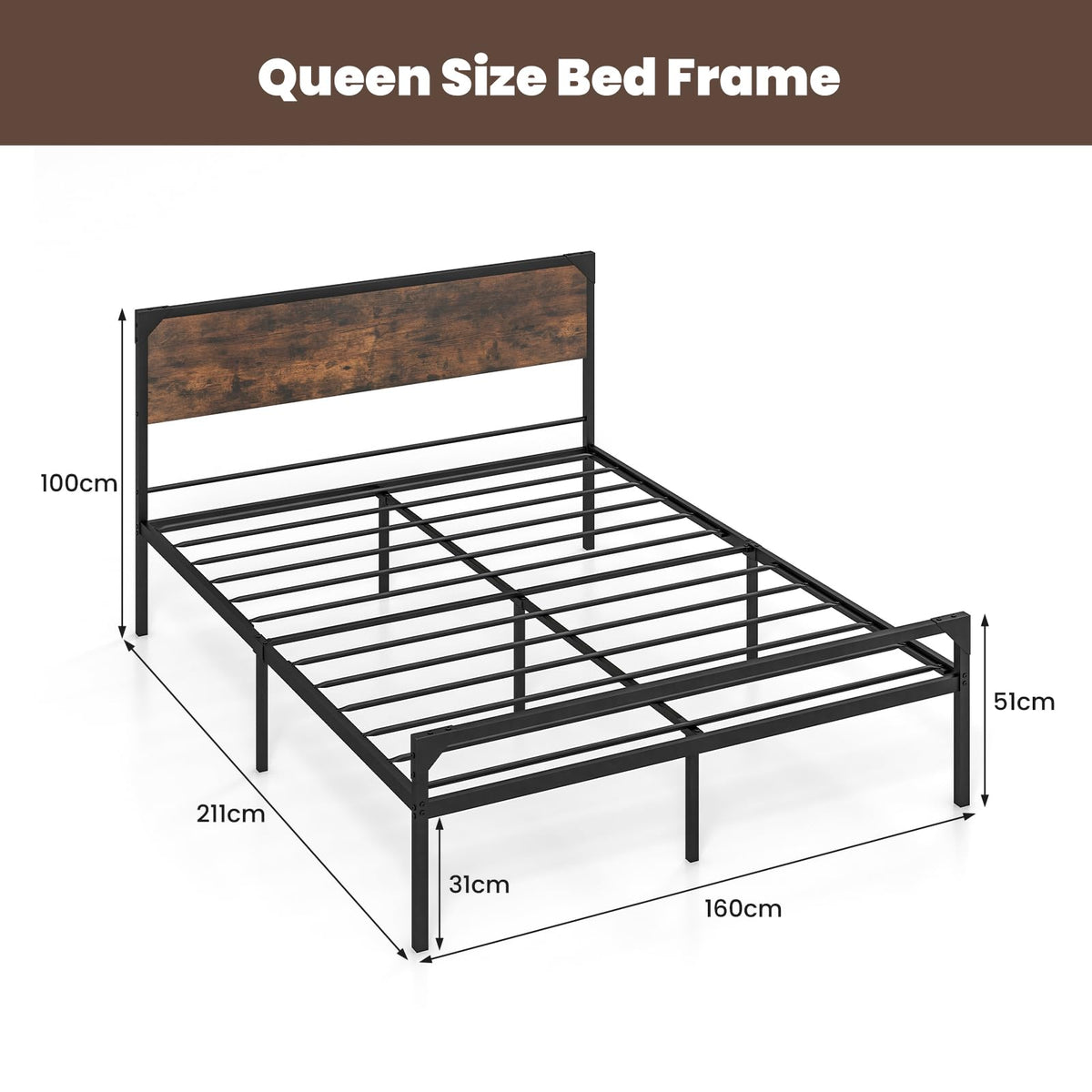Giantex Industrial Full/Queen Size Bed Frame, Metal Platform Bed with 9 Support Legs