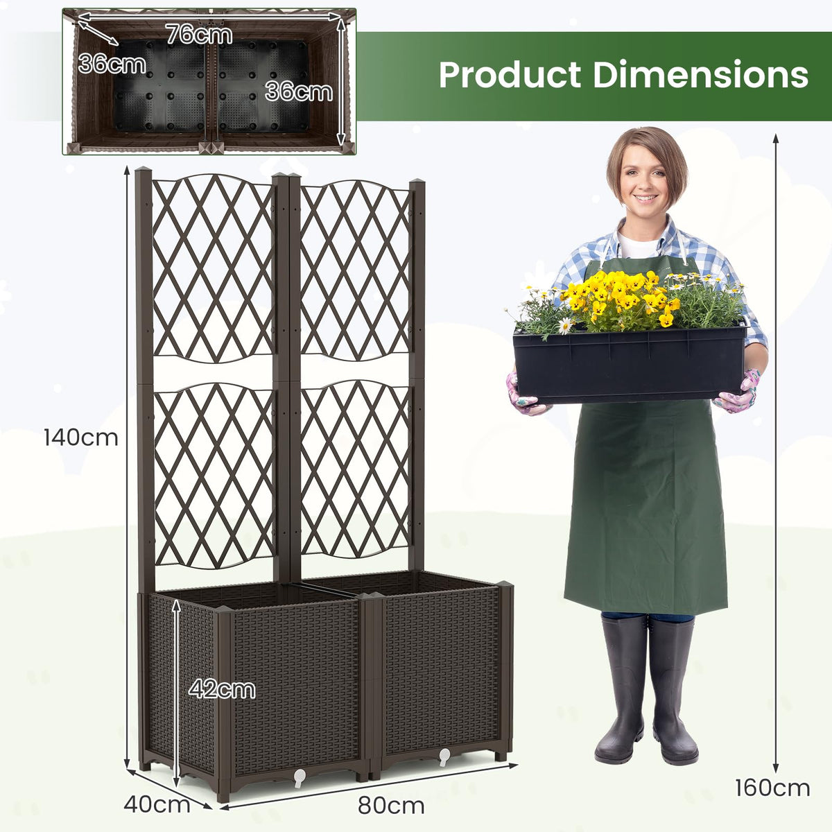 Elevated Planter Box with Trellis for Patio Balcony Vertical Garden