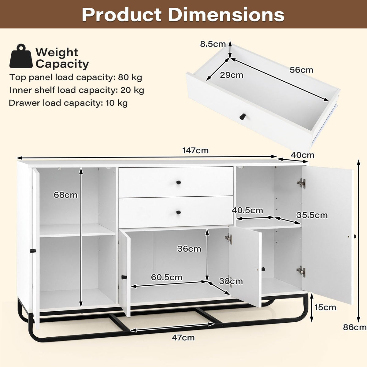 Giantex Modern Buffet Cabinet, Coffee Bar Cabinet with Drawers & Doors