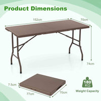 1.5m Folding Picnic Table, Outdoor Dining Table w/Rattan Grain HDPE Tabletop, Sturdy Metal Fame