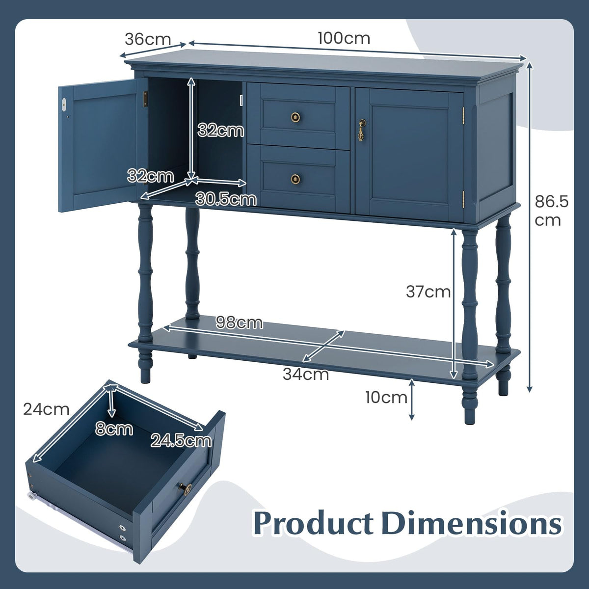 Console Table with 2 Drawers & 2 Door Cabinets