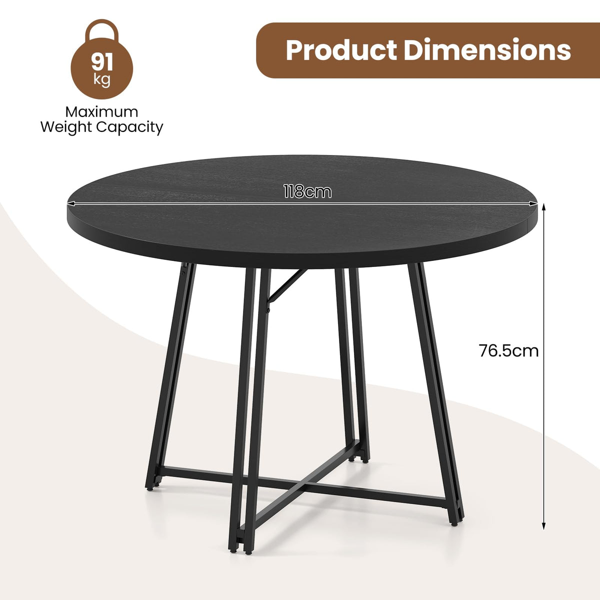 Giantex 118cm Dining Table for 4-6 People, Round Kitchen Table with 8 Metal Supporting Legs
