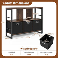 6 Cube Storage Organizer with 3 Bins Industrial Metal Frame Bookshelf 2-Tier