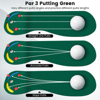 Golf Putting Green Set, Par Three Putting Mat with 3 Putting Cups