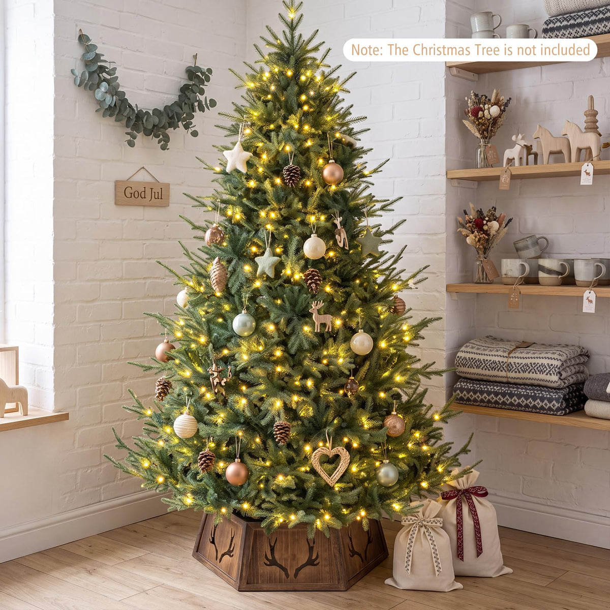 80cm Christmas Tree Collar for 180-270cm Artificial Trees Wooden Christmas Tree Base Cover