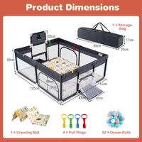 185×155 cm Large Baby Playpen Playard with Basketball Hoop and Soccer Gates