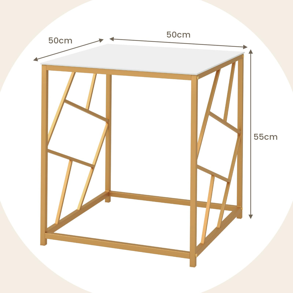 Giantex Square End Table, Modern Side Table with Tempered Glass Tabletop & Gold Finish Geometric Frame