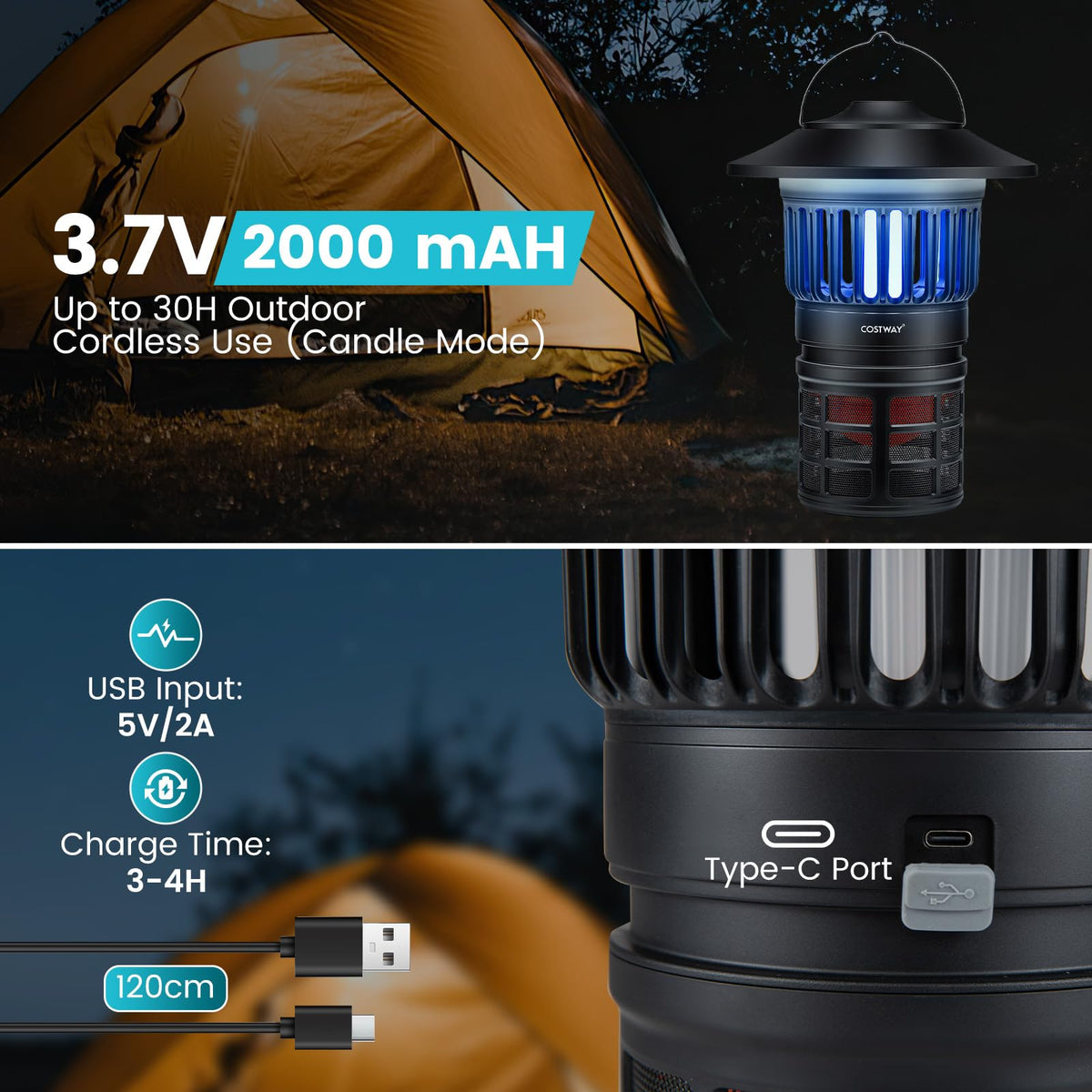 Outdoor Fly Trap with Light, Rechargeable Electric Bug Catcher
