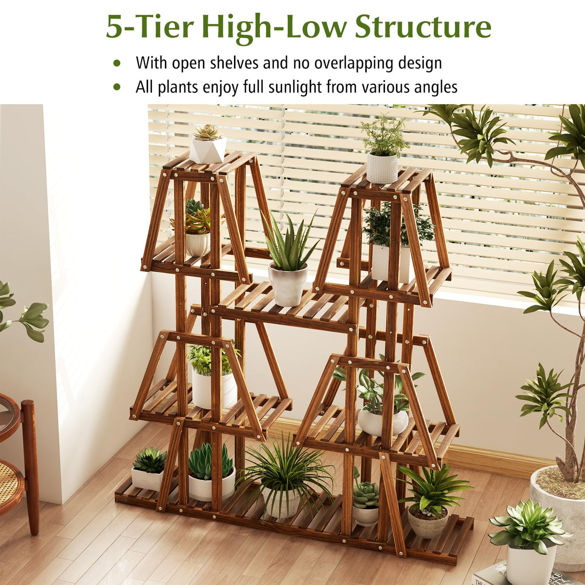 Indoor Outdoor Trapezoid Plant Rack for Multiple Plants, 5-Tier 10 Potted Flower Pot Holder