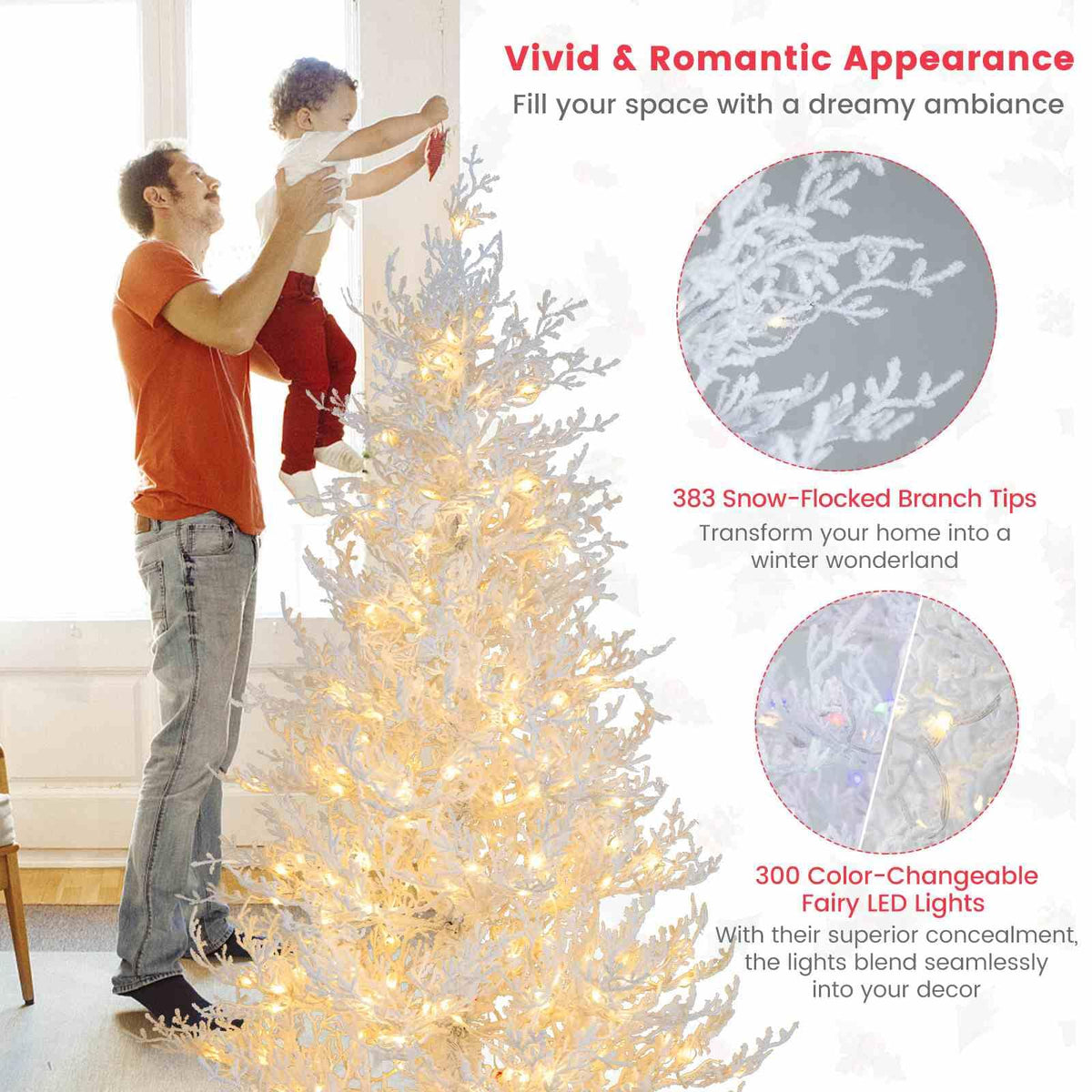 185CM Pre-Lit Artificial Christmas Tree with 11 Lighting Modes