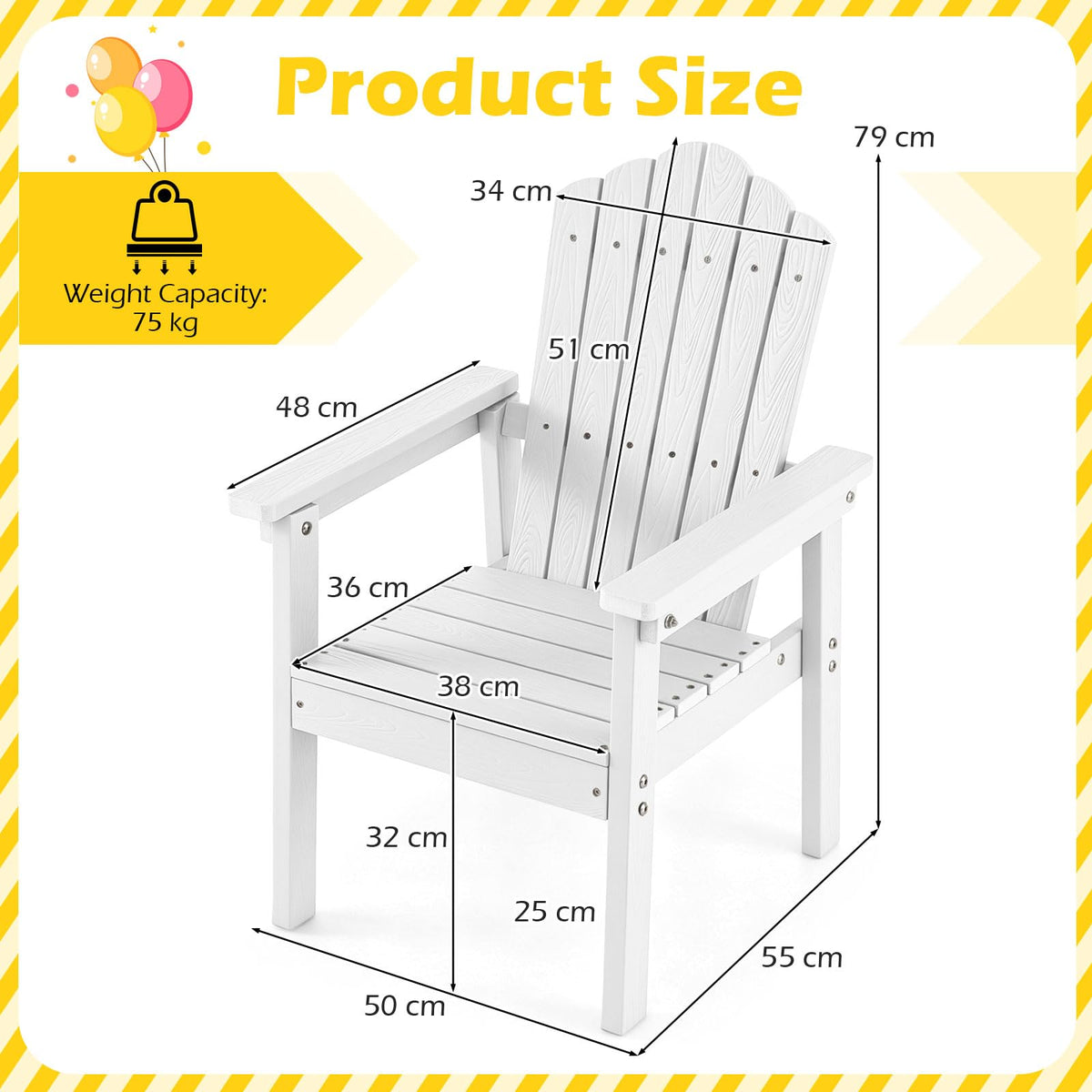 Lawn Adirondack Chairs with High Backrest and Wide Armrests