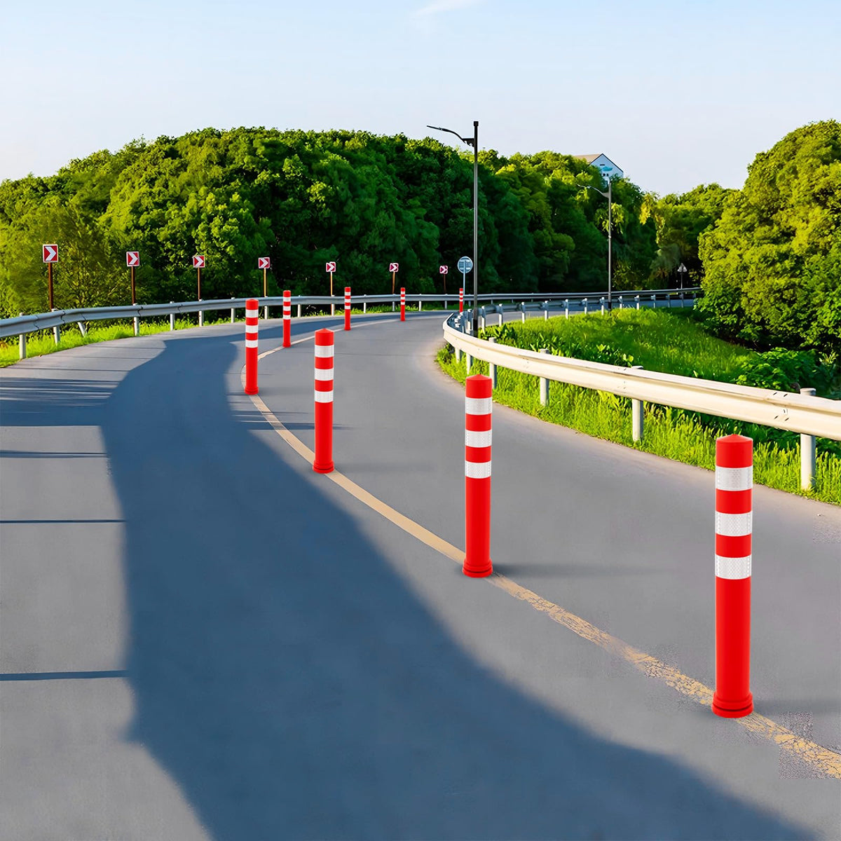 10 Pack Safety Bollard Post, 65.5 cm Delineator Post, Flexible Safety Parking Barrier with Anchor Bolt