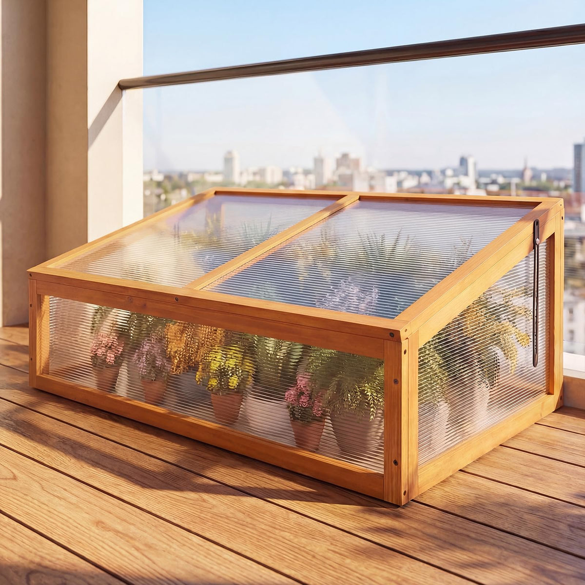 Wood Cold Frame Greenhouse, Portable Raised Planter Bed Protection