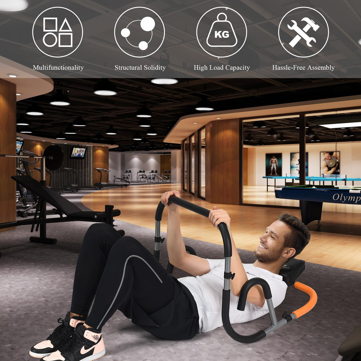 Portable Ab Mat Trainer with Padded Headrest for Core Muscle Strength Sit Up Training