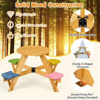 Kids Picnic Table with Stools and Foldable Adjustable Umbrella for Backyard and Patio