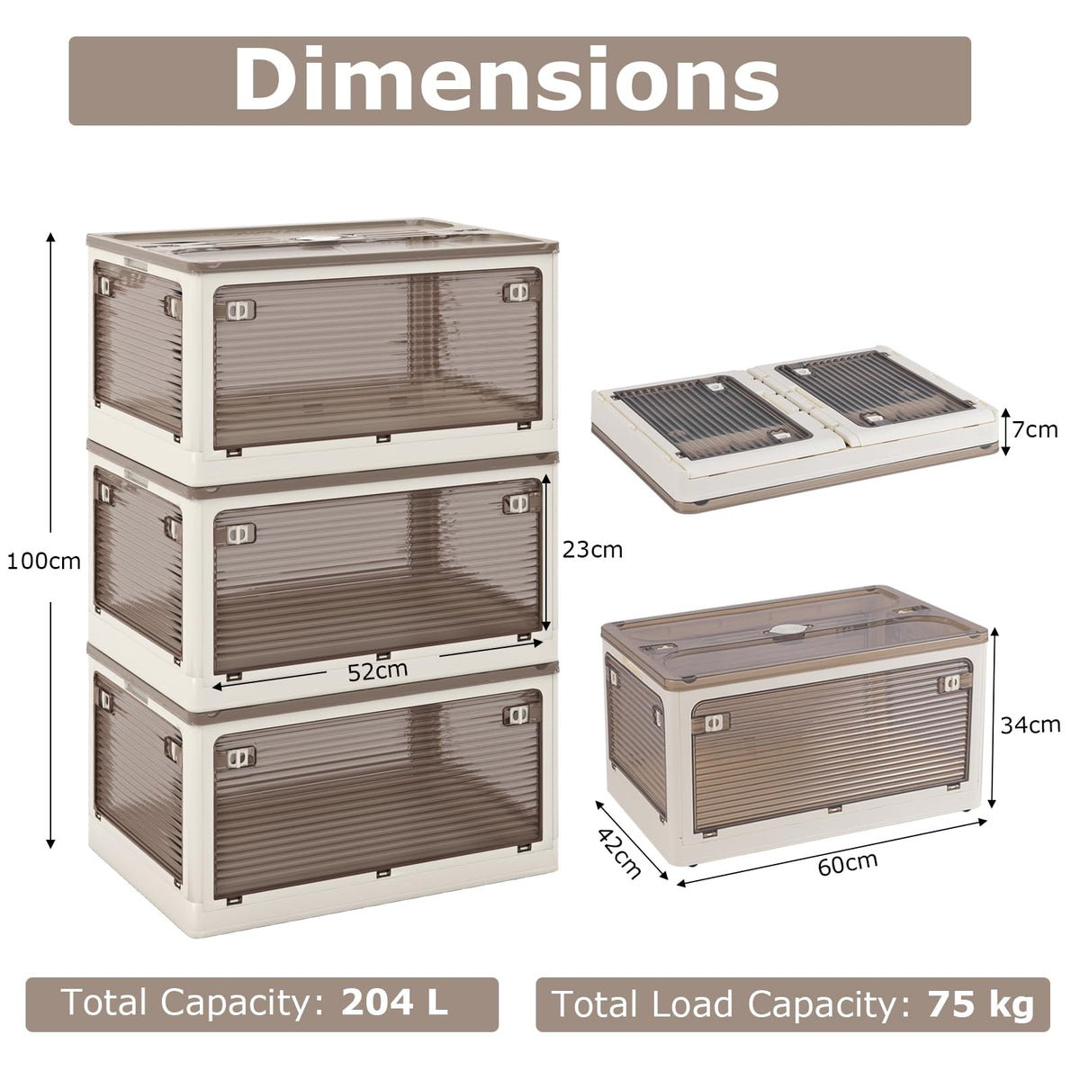 3-Pack Stackable Storage Bins with Lids 204 L Collapsible Plastic Container Box