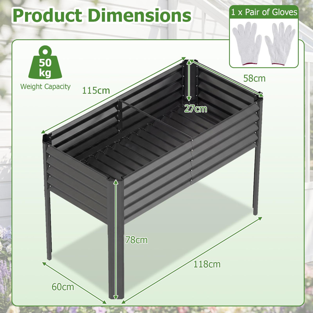 Galvanized Raised Garden Bed with Legs, Metal Elevated Planter Box for Gardening Vegetables, Flowers