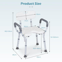 Height-adjustable hower Chair with Backrest and Padded Armrests