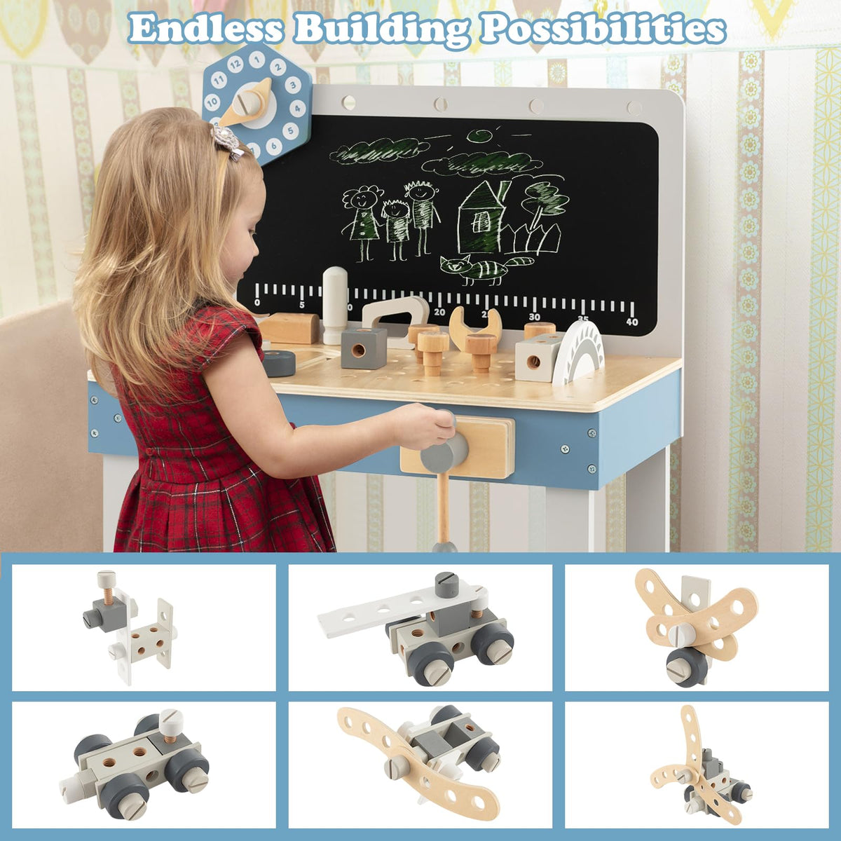 Kids Play Tool Workbench Set with 61 PCS Tool & Parts Set for Age 3/4/5 Years Old