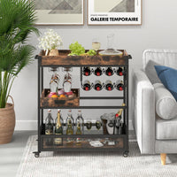 Giantex Rolling Bar Cart, 3-Tier Industrial Buffet Serving Cart with Wine Rack