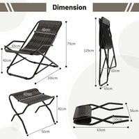 Outdoor PE Wicker Folding Sling Chair with Armrests and Metal Frame