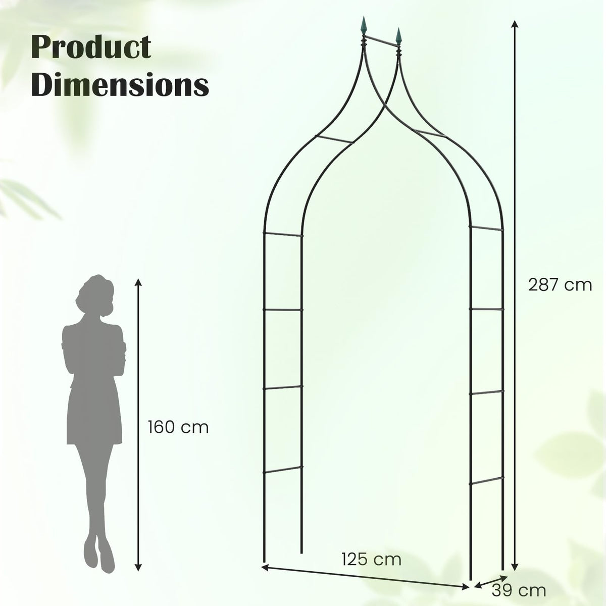 287cm Gothic Style Decorative Metal Garden Arch for Vine Rose Climbing