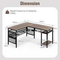 Reversible L-Shaped Computer Desk with Adjustable Shelf and CPU Stand