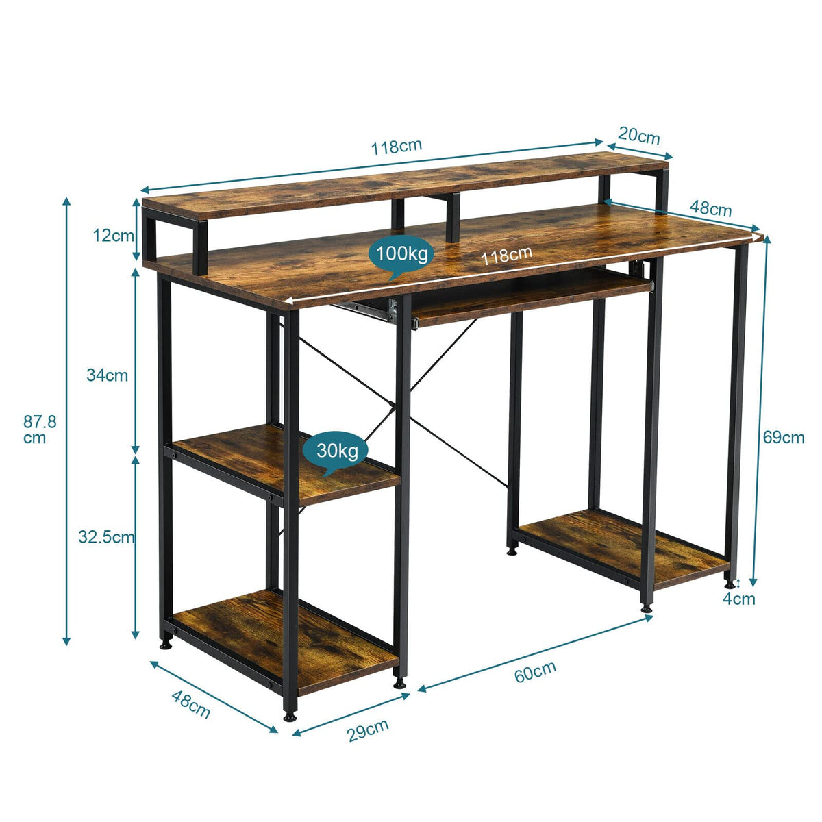 Giantex Computer Desk with Storage Shelves, Home Office Writing Table with Monitor Stand