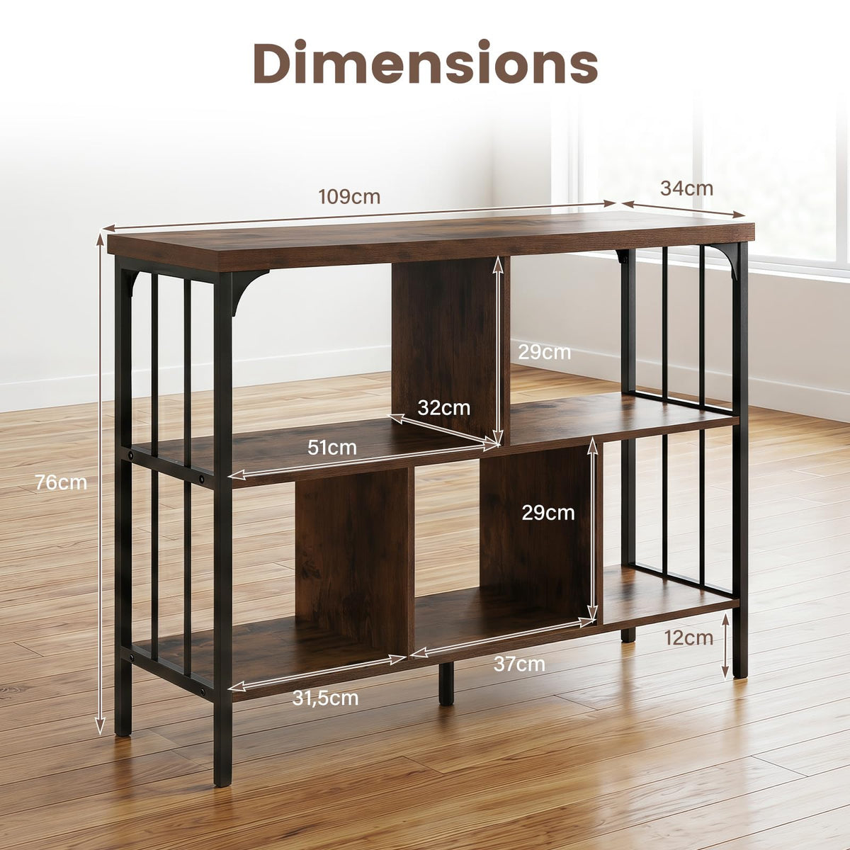 3-Tier Bookshelf with Anti Tipping Kits and Metal Frame for Home Office