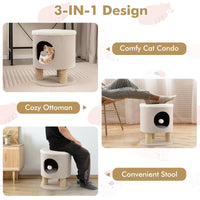 Cat Condo Stool for Indoor Cats, Pet House Ottoman & Kitty Bed with Scratching Posts & Plush Ball Toy