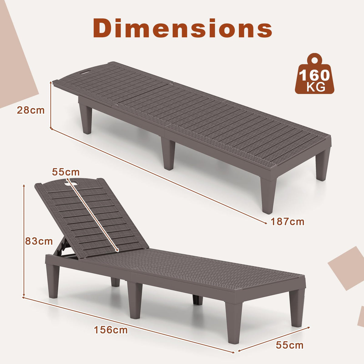 Chaise Lounge Chairs Set of 2 with 4-Position Adjustable Backrests