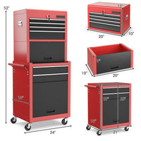 Lockable Tool Storage Cabinet, 2-in-1 High Capacity Rolling Tool Chest with Handle