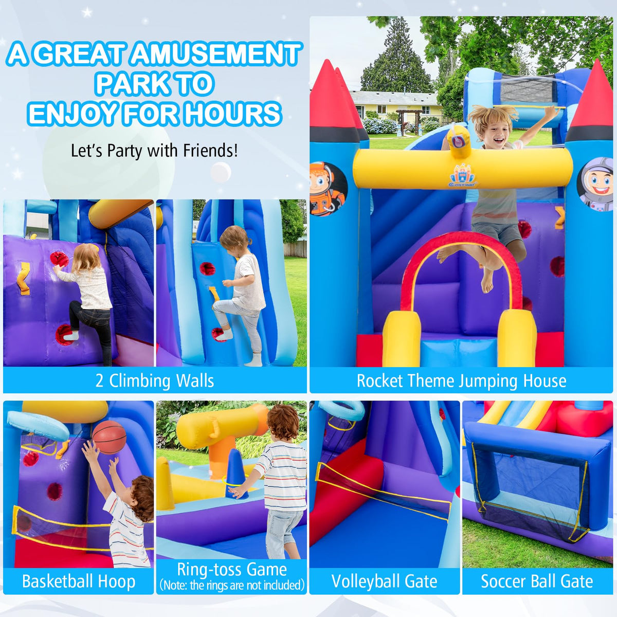 Kids Inflatable Jumping Castle w/2 Slides, Splash Pool, Jumping Area