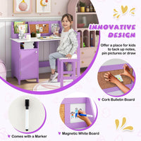 Wooden Kids Study Table and Chair Set with Hutch Bookshelf and Cabinet