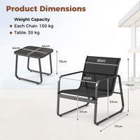 3 Pieces Patio Conversation Set Outdoor Metal Chair and Table Set Breathable Fabric