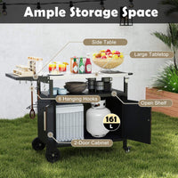 Grill Cart with Storage Outdoor Kitchen Island with Folding Stainless Steel Top