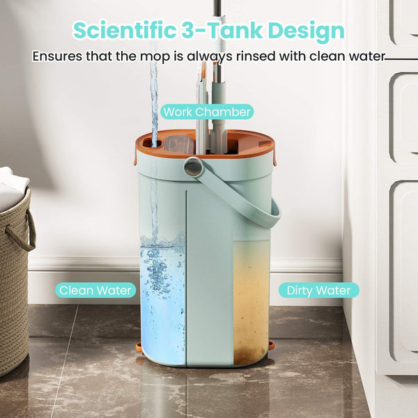 Mop and Bucket Set with Wringer and Washable Microfiber Pads