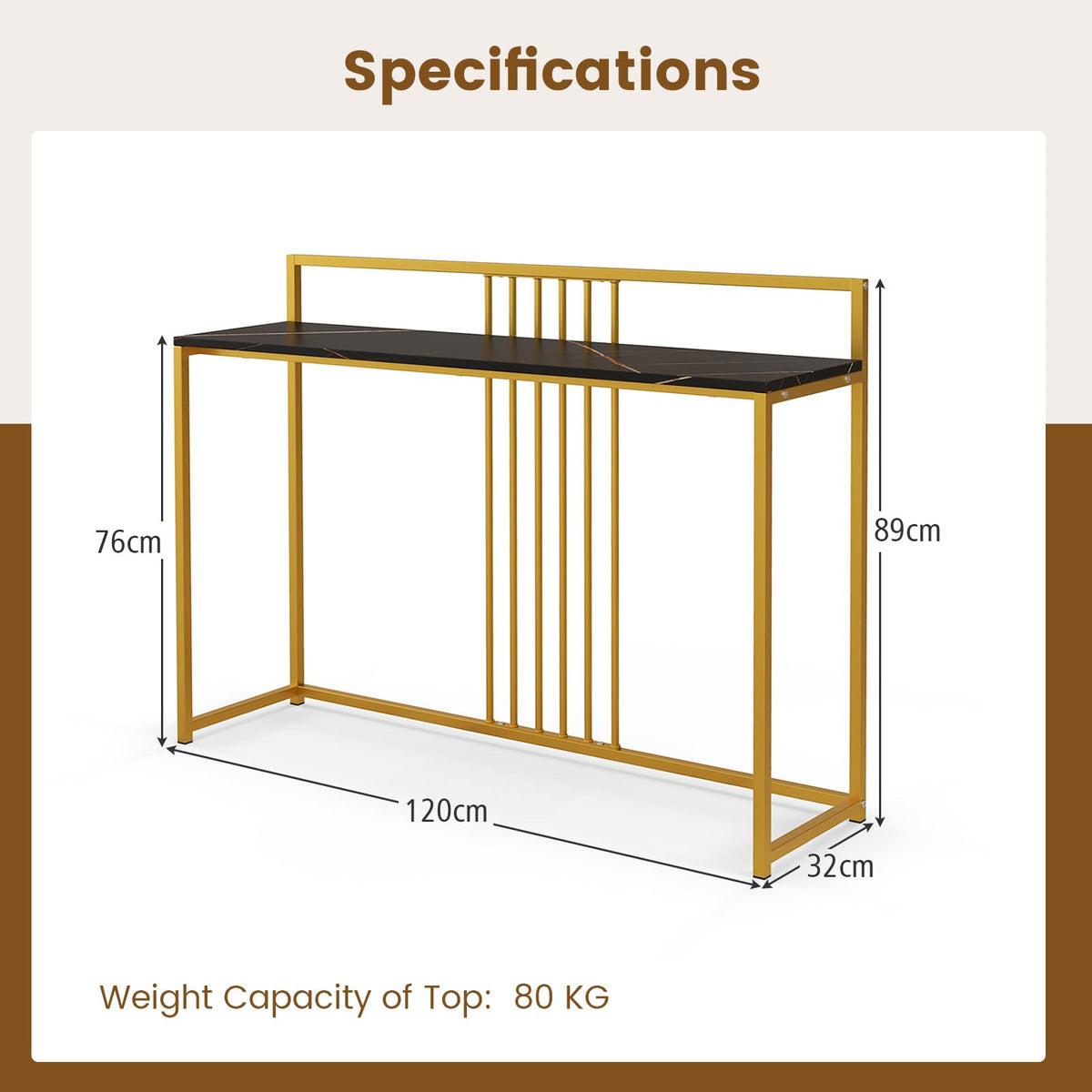 Giantex Modern Minimalist Console Table, Narrow Sofa Side Table w/Faux Marble Tabletop & Golden Steel Frame