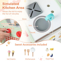 6-in-1 Toddler Push and Pull Walker with Play Kitchen for Kids-Green