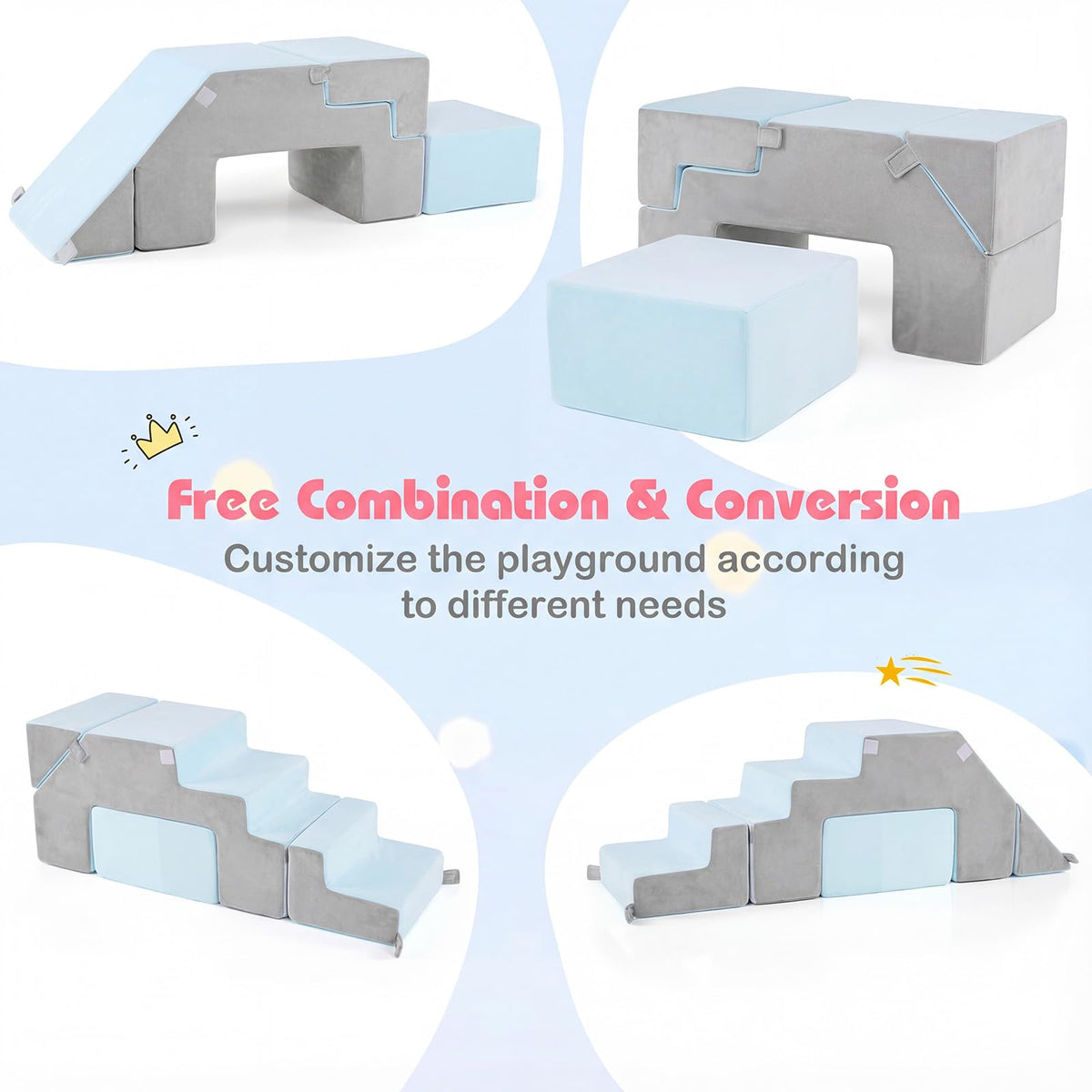 4-in-1 Foam Climbing Blocks with Slide and Stair