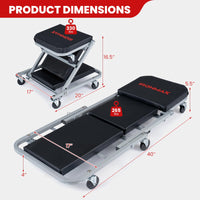 36"/40" 2-in-1 Mechanic Creeper & Z-Seat with 6 Swivel Casters